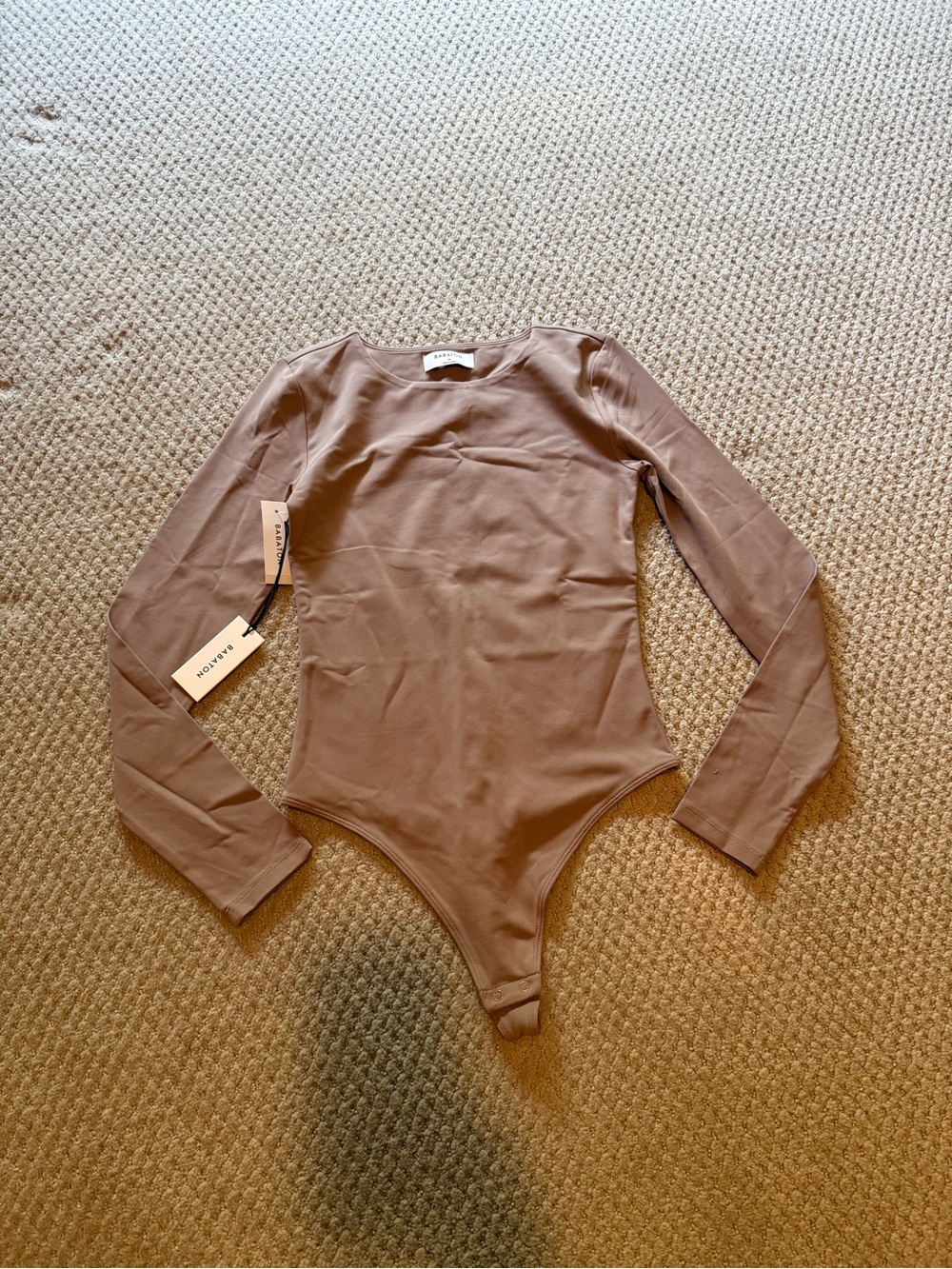 Babaton Warm Taupe Contour Crew Long Sleeve Bodysuit - Size Medium